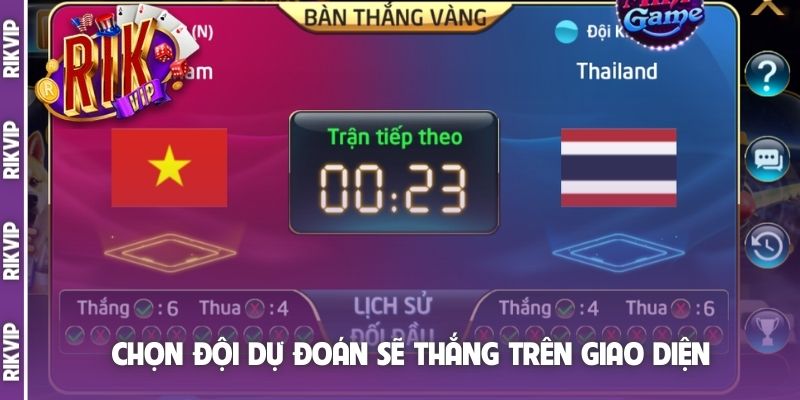 Chọn đội dự đoán sẽ thắng trên giao diện