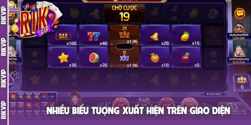 Nhiều biểu tượng xuất hiện trên giao diện Rikvip